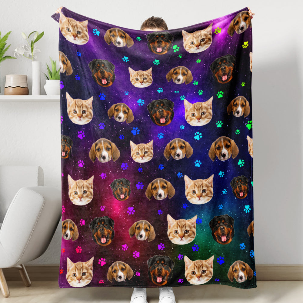 Custom Galaxy With Paws Dog Cat Photo Blanket, Pet Lover Gift AB