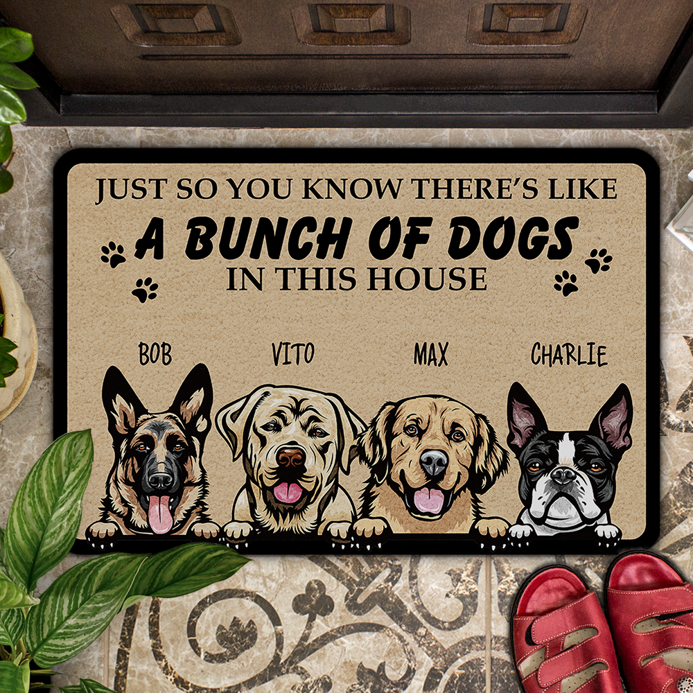 A Bunch Of Dogs In This House - Personalized Dog Doormat AB