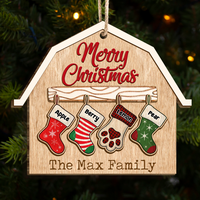 Thumbnail for House With Christmas Stockings Family Layered Wood Ornament, Christmas Gift For Family AE