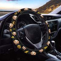 Thumbnail for Personalized Dog Cat Face Sunflower Pattern Steering Wheel Cover, Pet Lover Gift FC
