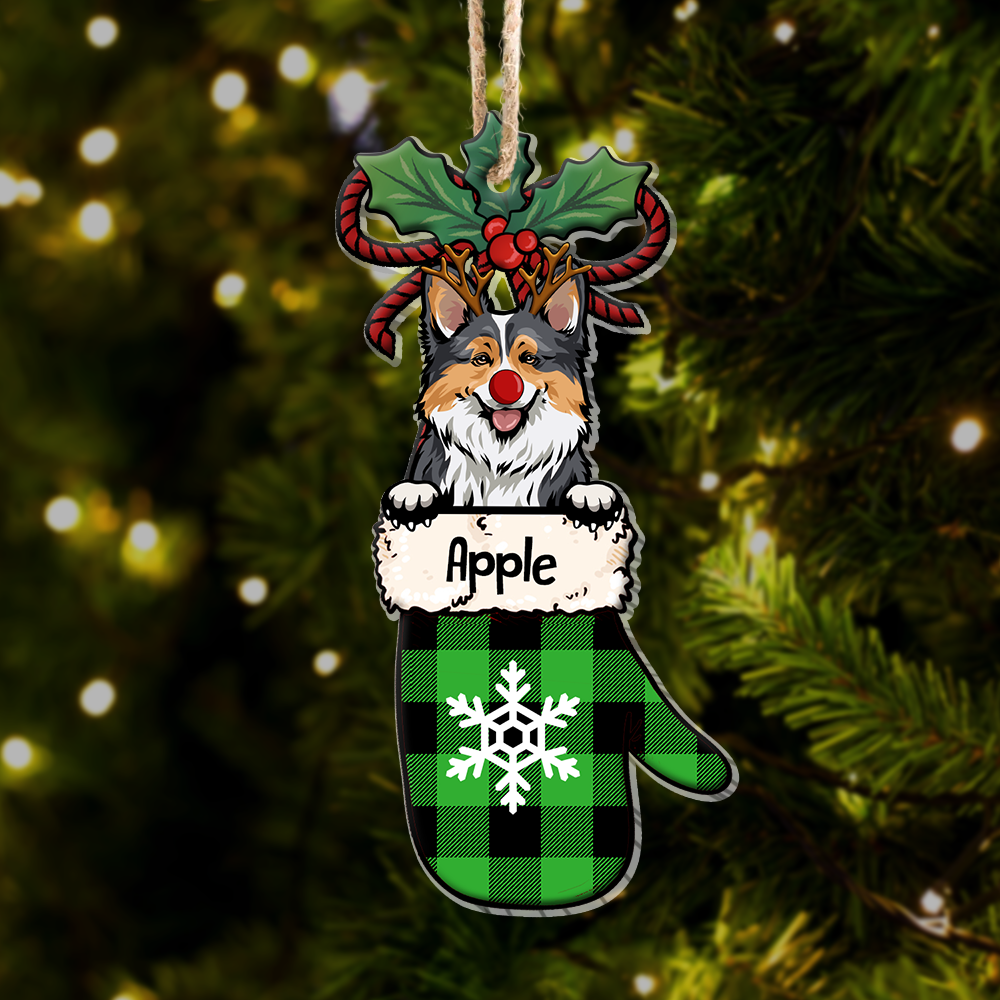 Personalized Dog Peeking Christmas Santa Stocking Wood Ornament, Customized Holiday Ornament AE