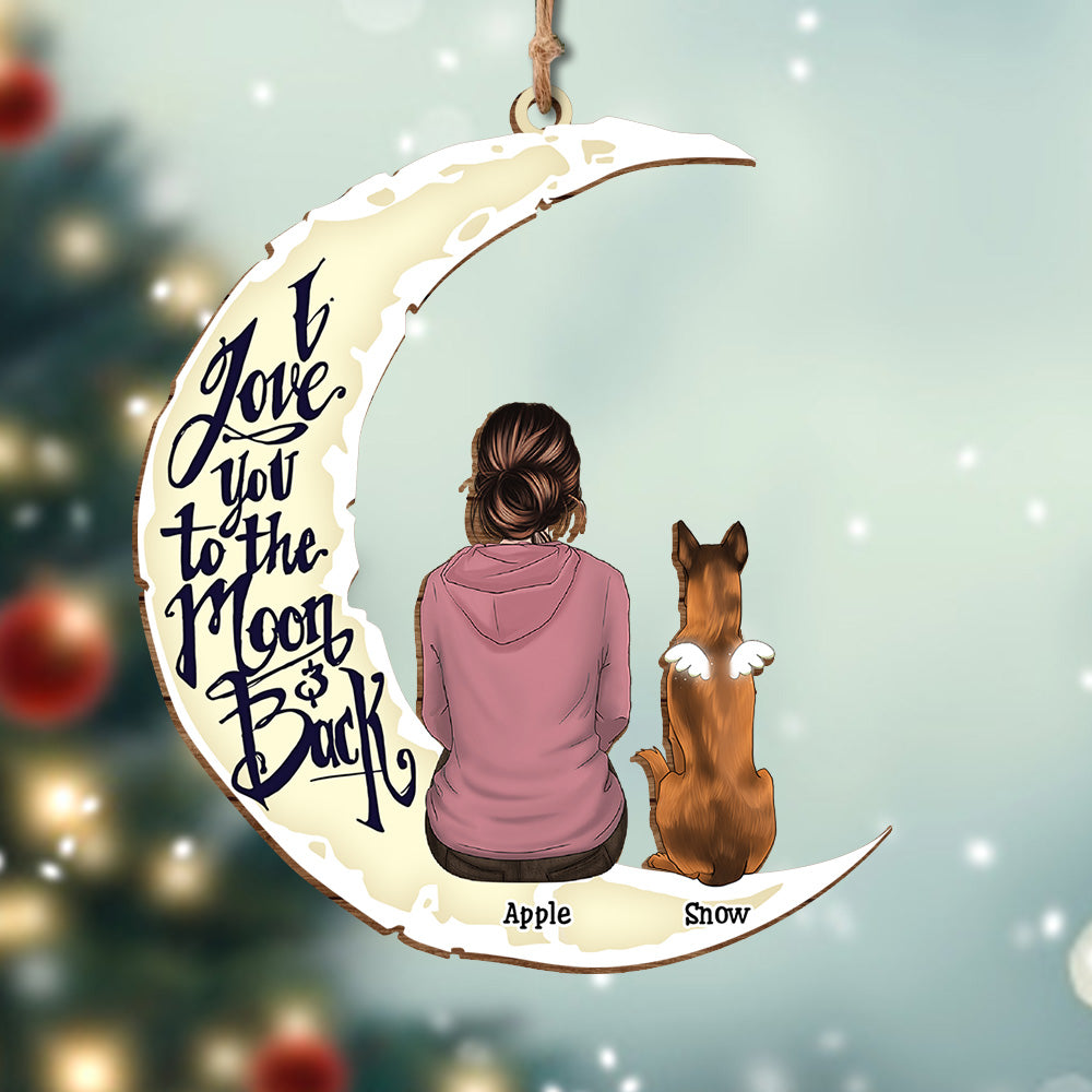 Personalized I Love You To The Moon And Back Dog Memorial Wood Ornament Cutout AE