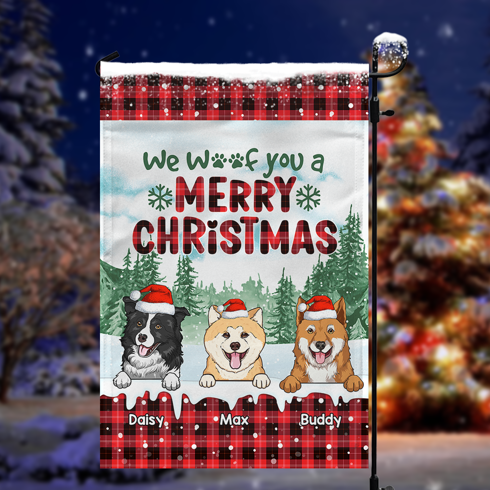 Personalized Christmas Pattern We Woof You Dog Flag, House Decor AD