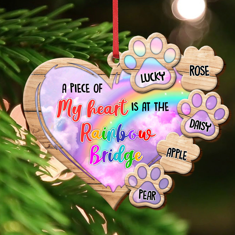 Piece Of Heart At Rainbow Bridge Dog Cat Loss Of Pet Memorial Personalized Wood Ornament Cutout AE