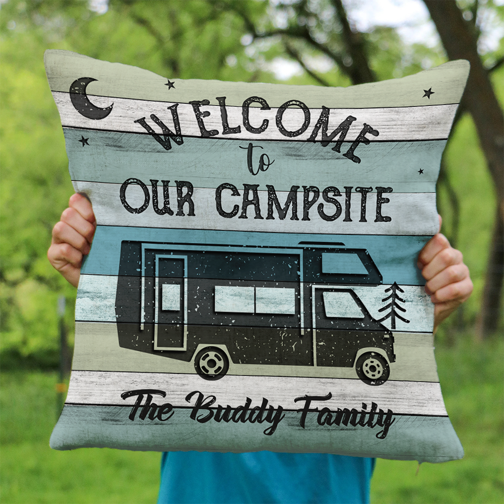 Custom Happy Campers Camping Pillow, Gift For Camper AD