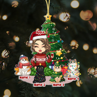 Thumbnail for Personalized Girl With Cat At Home Christmas Printed Acrylic Ornament, Gift For Cat Lover AE