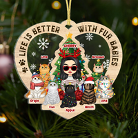 Thumbnail for Personalized Christmas Life Is Better With Fur Babies Printed Wood Ornament, Gift For Cat Lovers AE