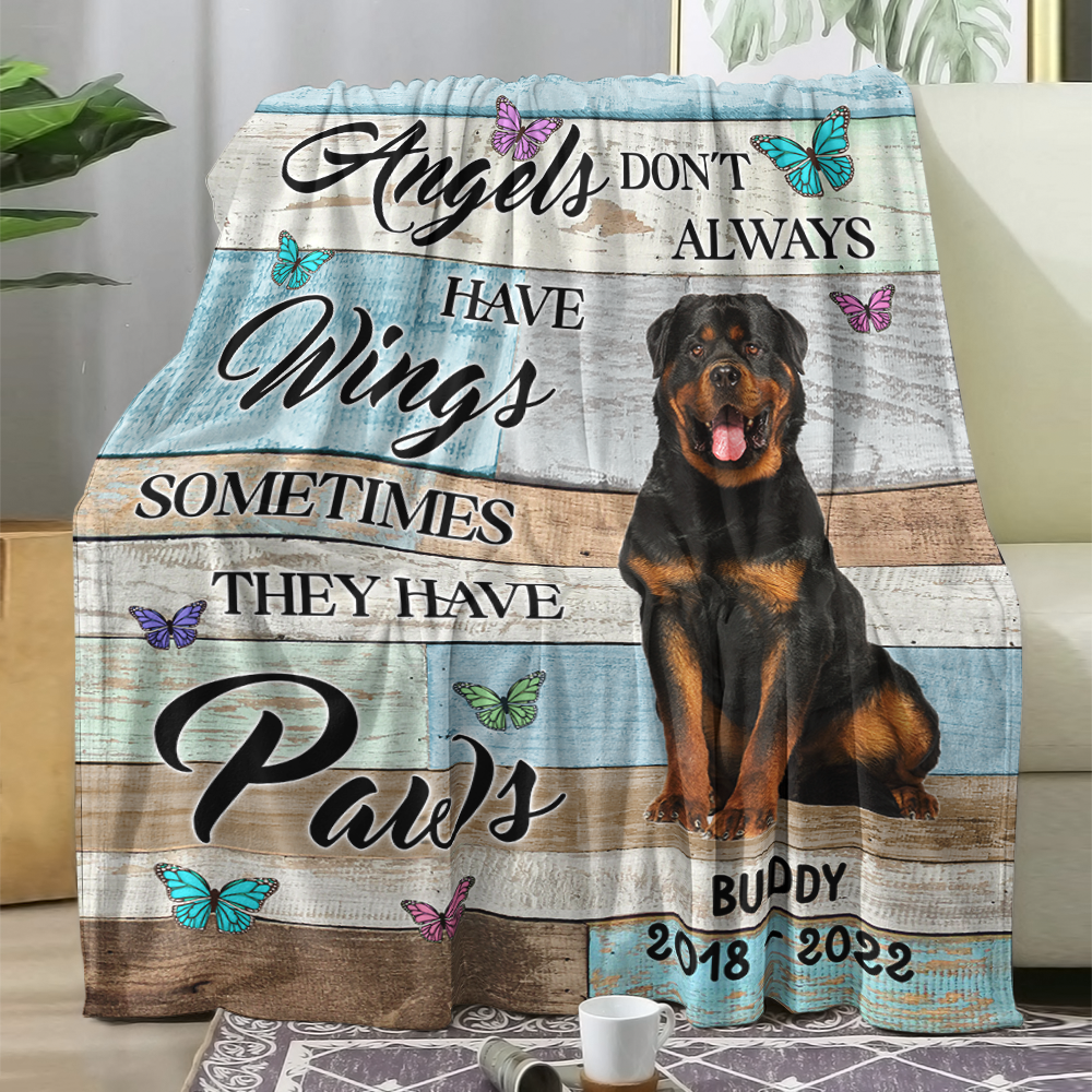 Custom Angels Don't Always Have Wings Photo Dog Cat Fleece Blanket, Memorial Gift AB