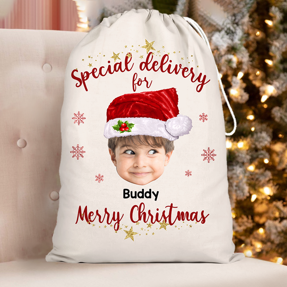 Personalized Face Photo Special Delivery For Christmas Bag, Christmas Gift For Family AB