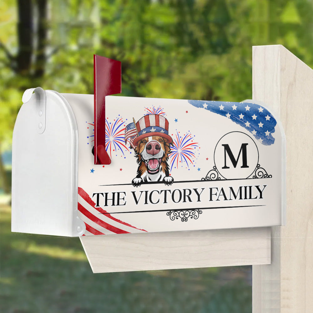 Personalized Independence Day 4th July Dog Patriotic Mailbox Cover, Outside Small Yard Decoration AF