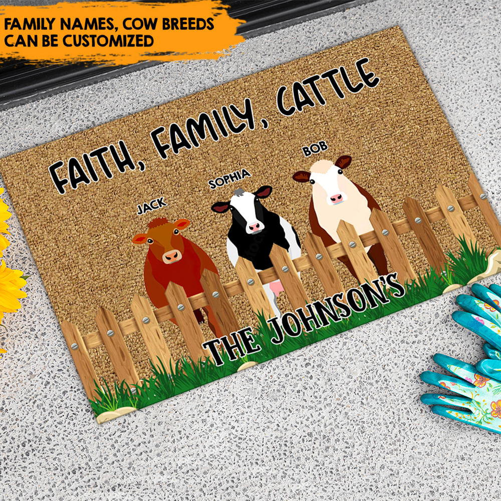 Faith, Family, Cattle - Personalized Doormat, Cow Lovers Gift AB