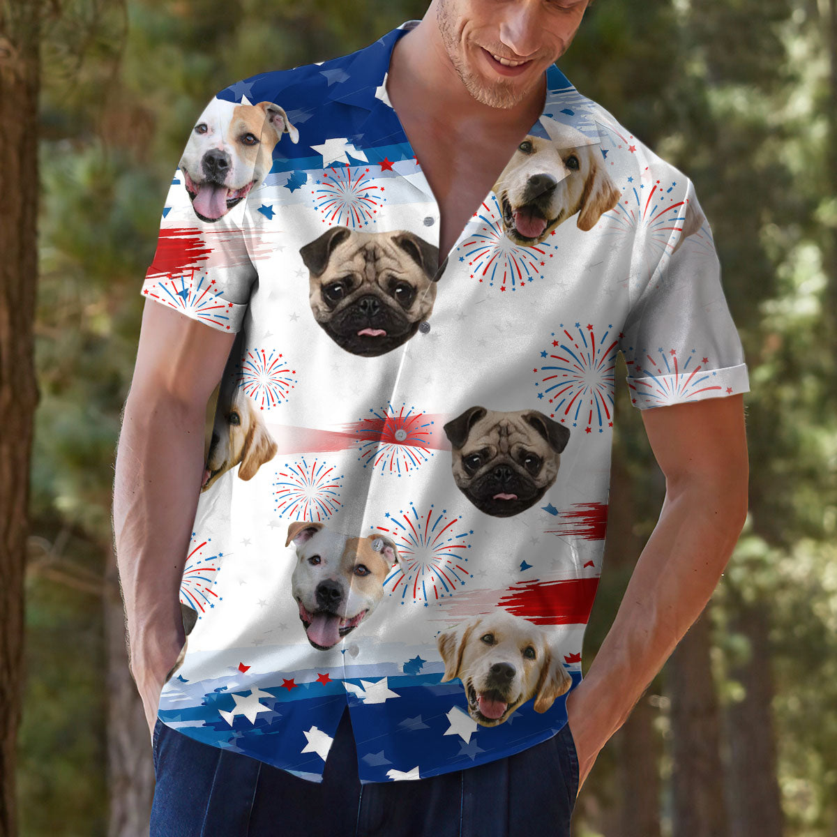 Independence Day Dog Face - Hawaiian Shirt AI