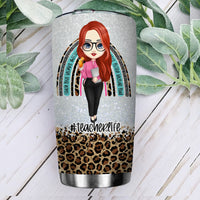 Thumbnail for Rainbow Leopard Glitter Teacher Tumbler, Pencil Monogram Tumbler AA