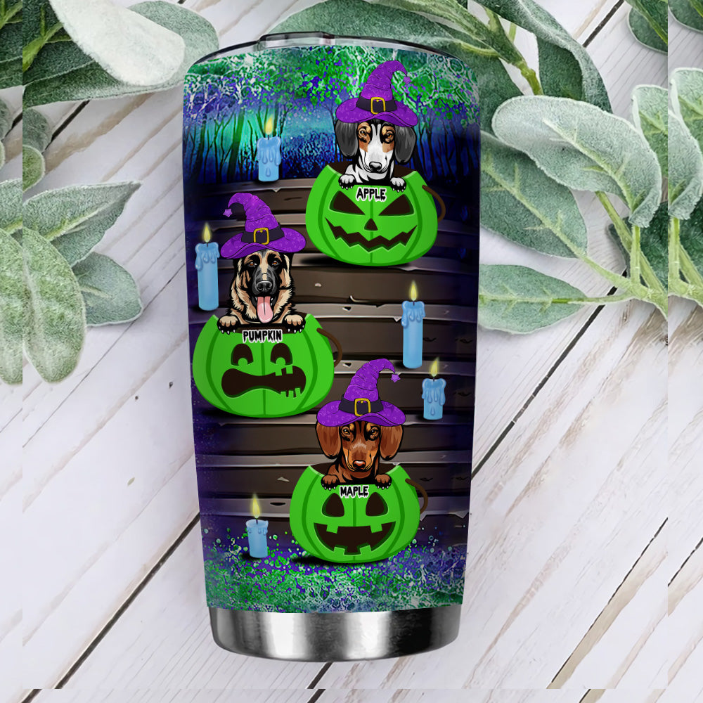 Trick Or Treat Custom Halloween Dog Tumbler, DIY Gift For Dog Lovers AA