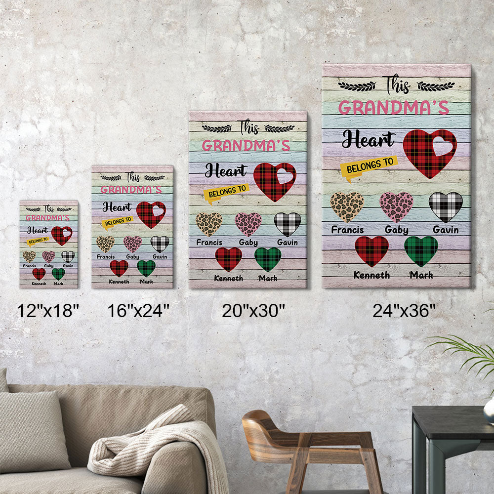This Grandma's Heart Belongs To Personalized Canvas, Family Gift For Grandma AK