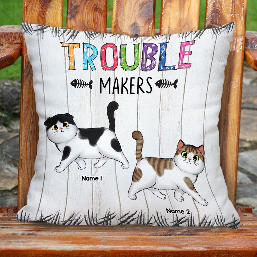 Personalized Trouble Makers Cat Mom Pillow, Gift For Cat Lover AD
