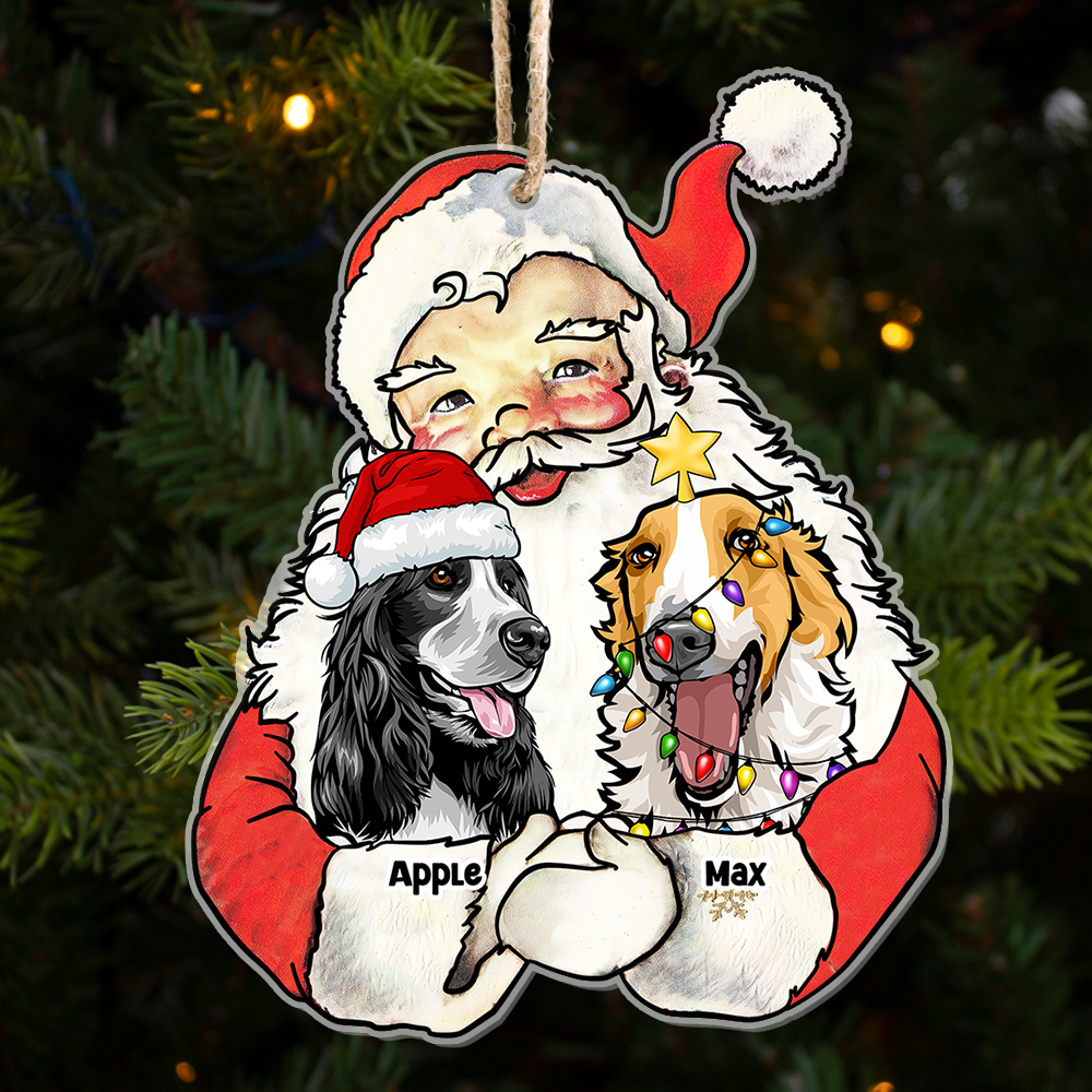 Personalized Santa Claus Hug Dog Cat Printed Acrylic Ornament , Customized Holiday Ornament AE