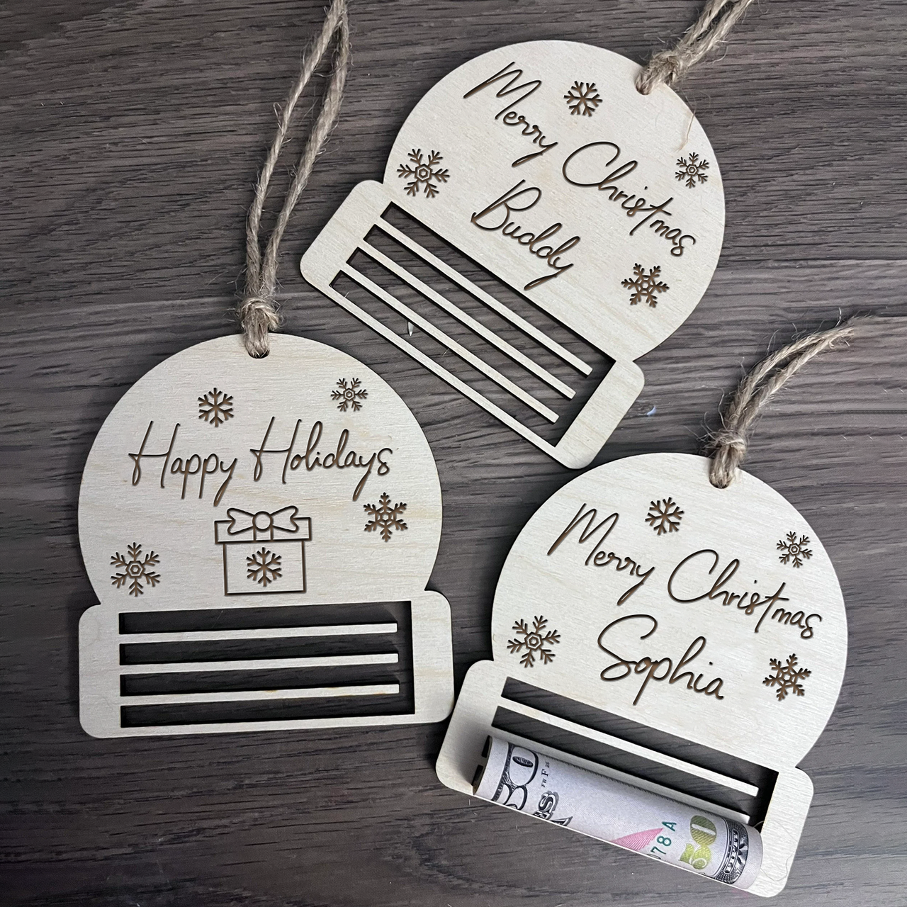 Custom Christmas Money Holder Wood Ornament Cutout, Christmas Gift AE