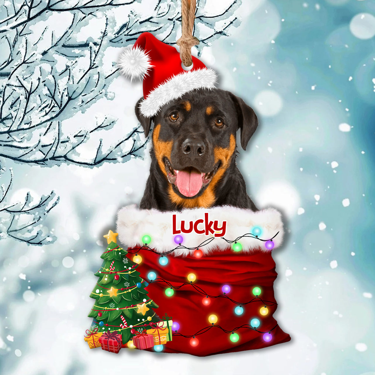 Personalized Upload Photo Dog Christmas Santa Acrylic Ornament, Customized Holiday Ornament AE