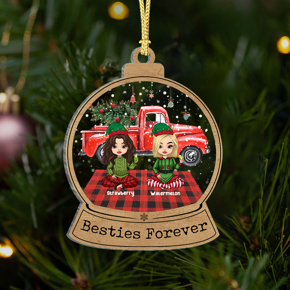 Personalized Besties Friends Forever Printed Acrylic Ornament, Christmas Gift For BFF AC