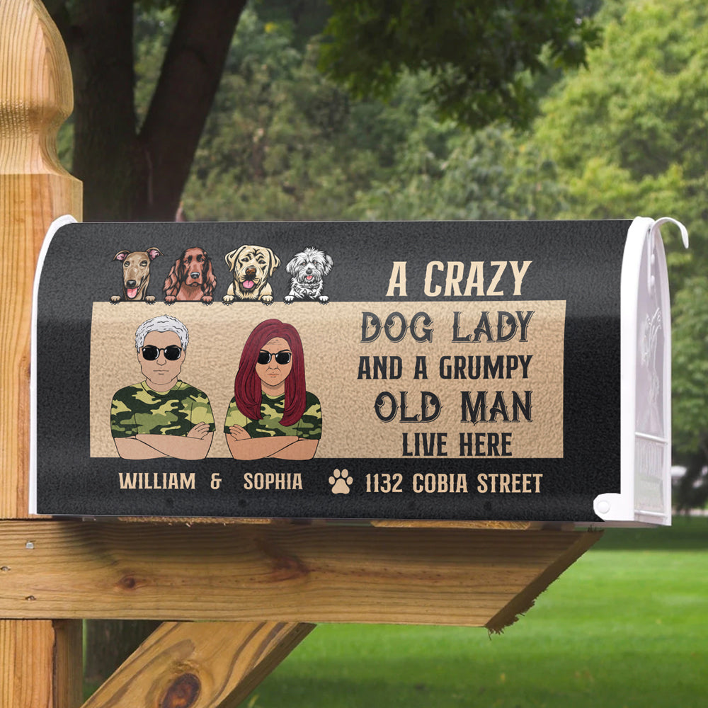 Dog Lady and A grumpy old man live here Magnetic Mailbox Cover, Dog Lover Gift AF