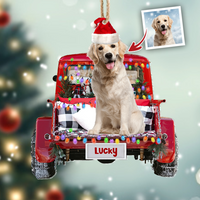 Thumbnail for Upload Photo Dog Cat Christmas Red Truck Printed Acrylic Ornament, Customized Holiday Ornament AE