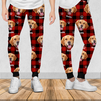 Thumbnail for Pet Photo With Name Multicolor Buffalo Plaid Sweatpants, Custom Gift For Men and Women AB