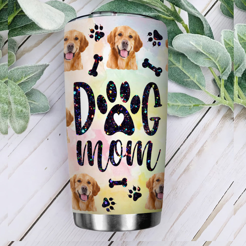 Glitter Dog Mom With Photos Tumbler, Dog Lover Gift AA