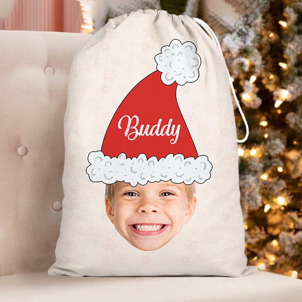 Custom Santa Hat With Name Photo Christmas Bag, Christmas Gift AB