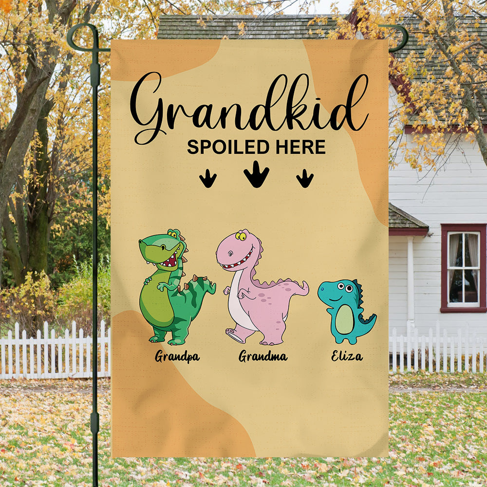 Grandkids Spoiled Here- Funny Personalized Garden Dinosaur Flag AD