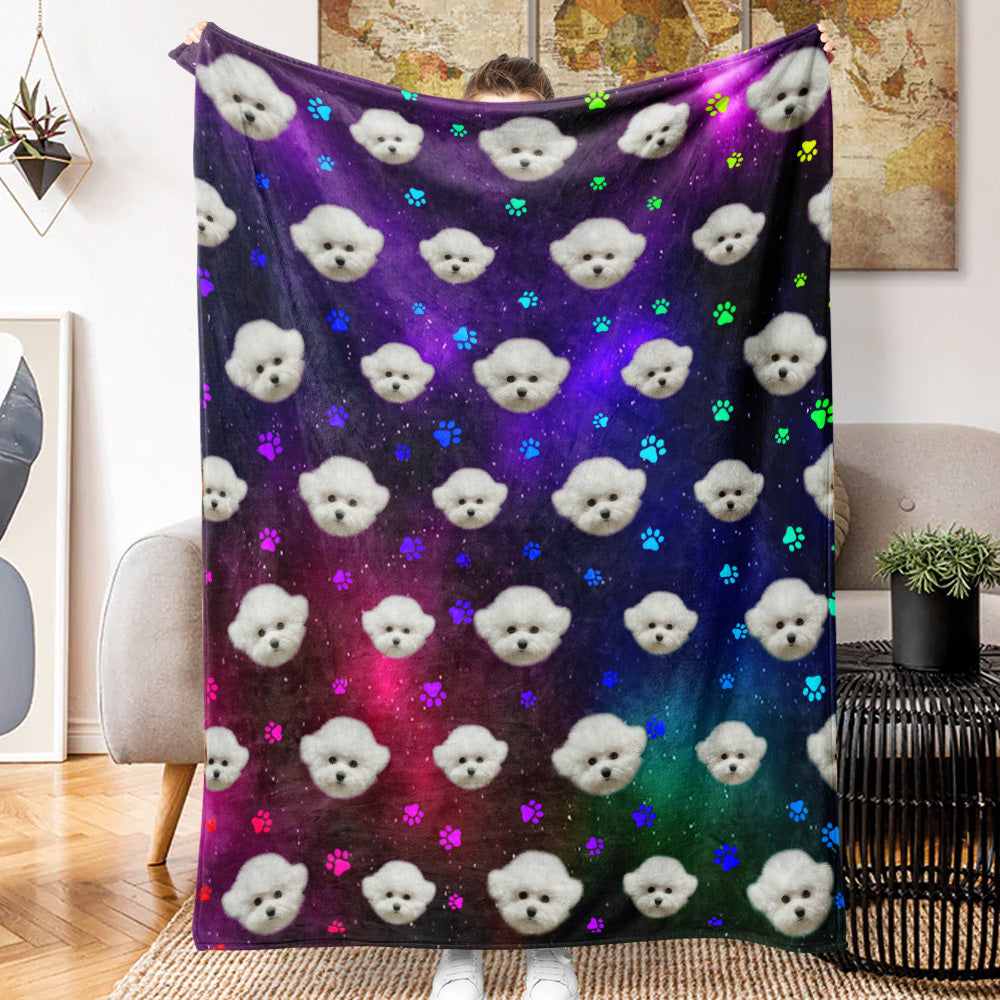 Custom Galaxy With Paws Dog Cat Photo Blanket, Pet Lover Gift AB