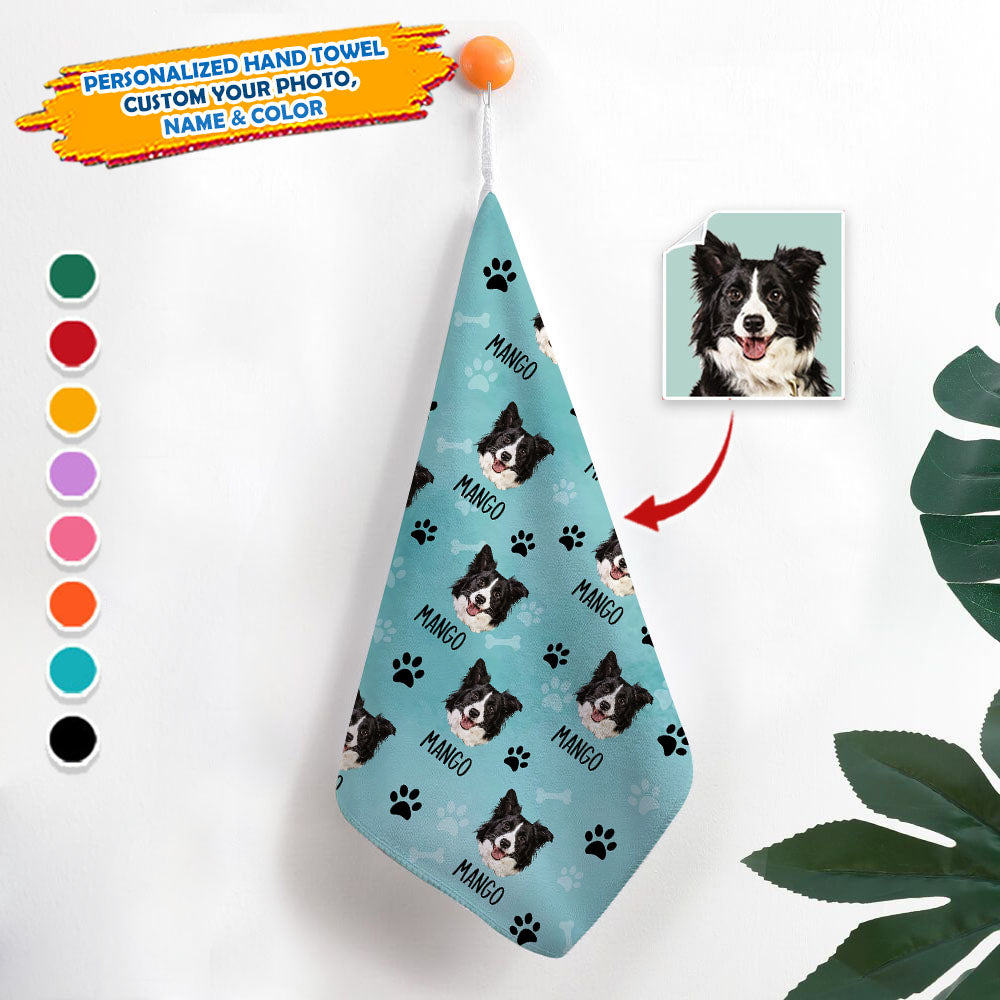Custom Dog Cat Photo With Name Hand Towel, Pet Lover Gift JonxiFon
