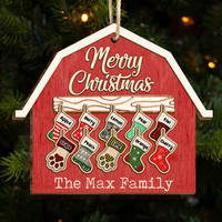 Thumbnail for House With Christmas Stockings Family Layered Wood Ornament, Christmas Gift For Family AE