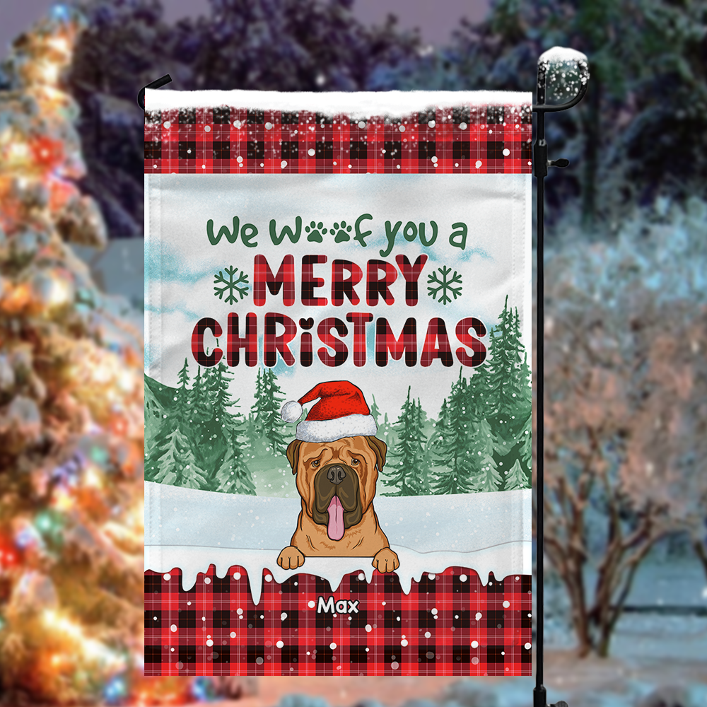 Personalized Christmas Pattern We Woof You Dog Flag, House Decor AD
