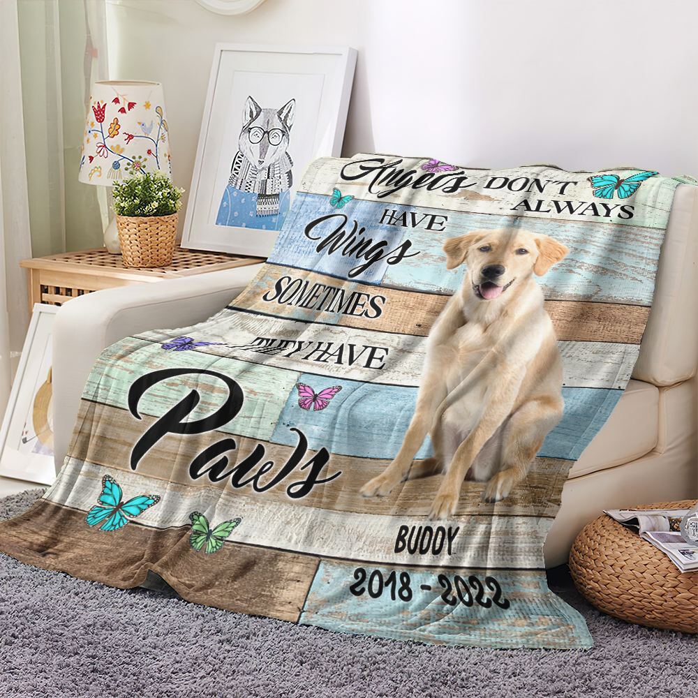 Custom Angels Don't Always Have Wings Photo Dog Cat Fleece Blanket, Memorial Gift AB