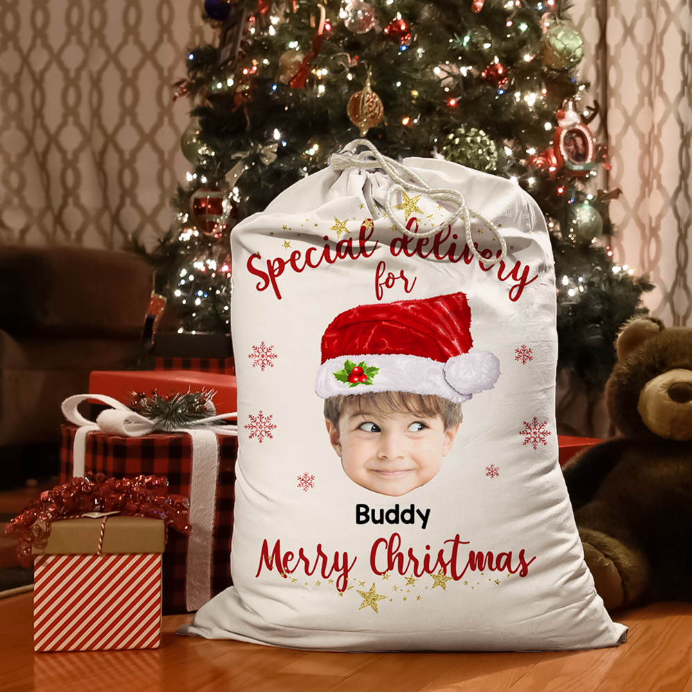 Personalized Face Photo Special Delivery For Christmas Bag, Christmas Gift For Family AB