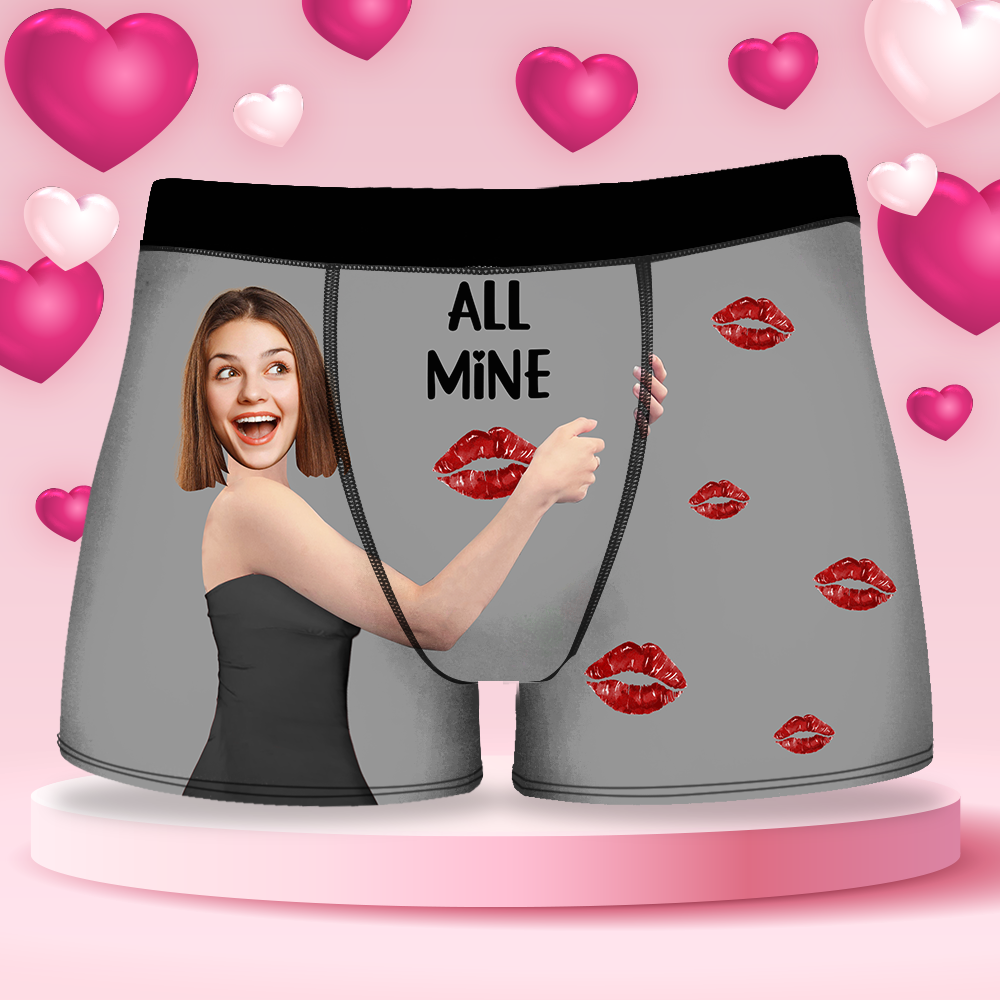 Custom All Mine Face Photo Men's Boxer Briefs, Gift For Him AI