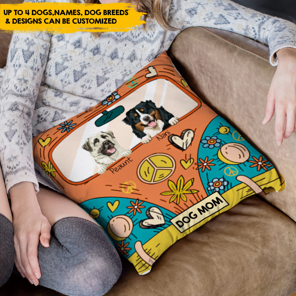 Hippie Dog Mom - Personalized Fluffy Pillow, Gift for Dog Mom, Dog Lovers AD