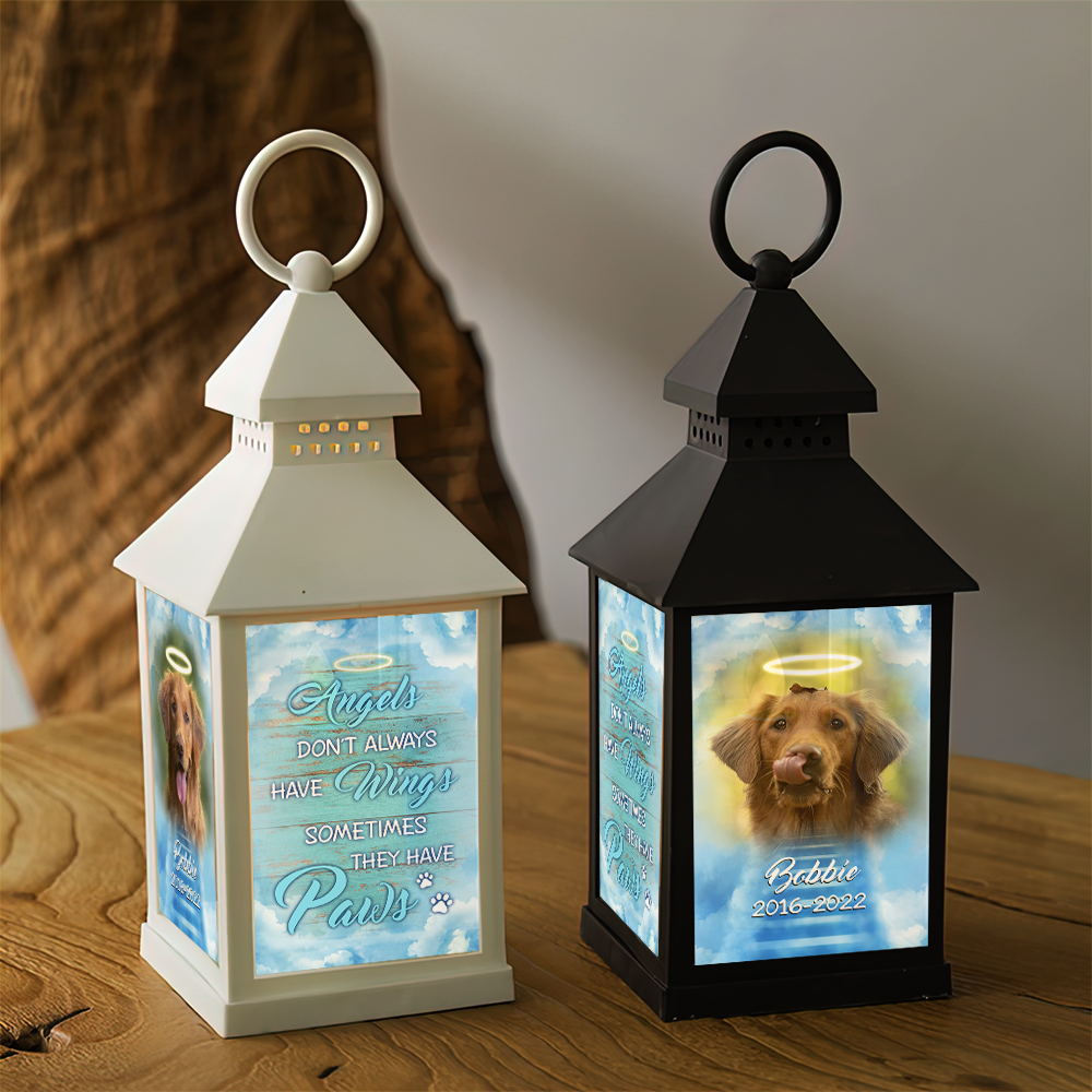 Personalized Angels Sometimes Have Paws Dog Memorial Lantern, Sympathy Gift For Dog Lovers JonxiFon