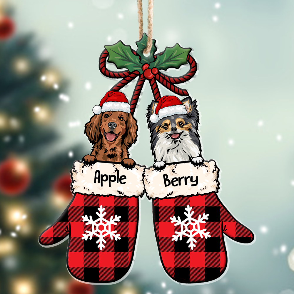 Personalized Dog Peeking Christmas Santa Stocking Wood Ornament, Customized Holiday Ornament AE
