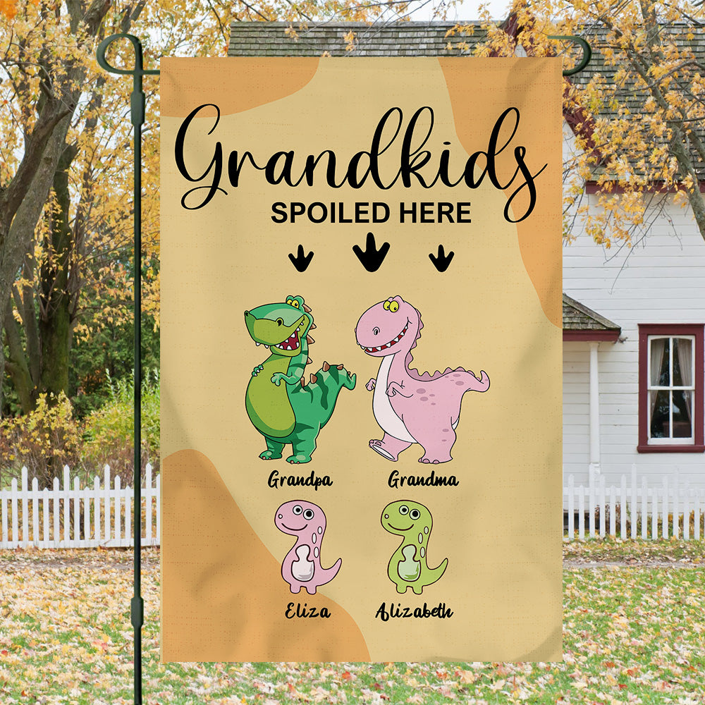 Grandkids Spoiled Here- Funny Personalized Garden Dinosaur Flag AD