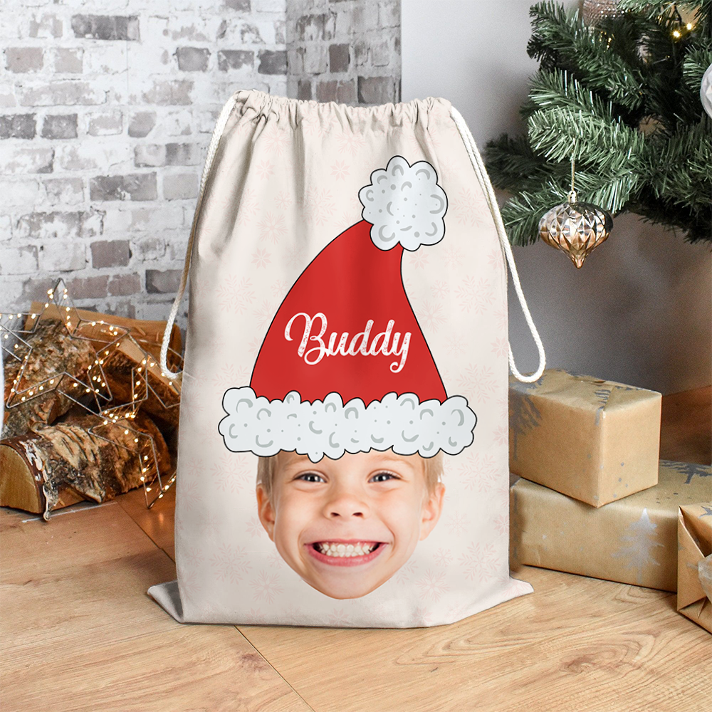 Custom Santa Hat With Name Photo Christmas Bag, Christmas Gift AB