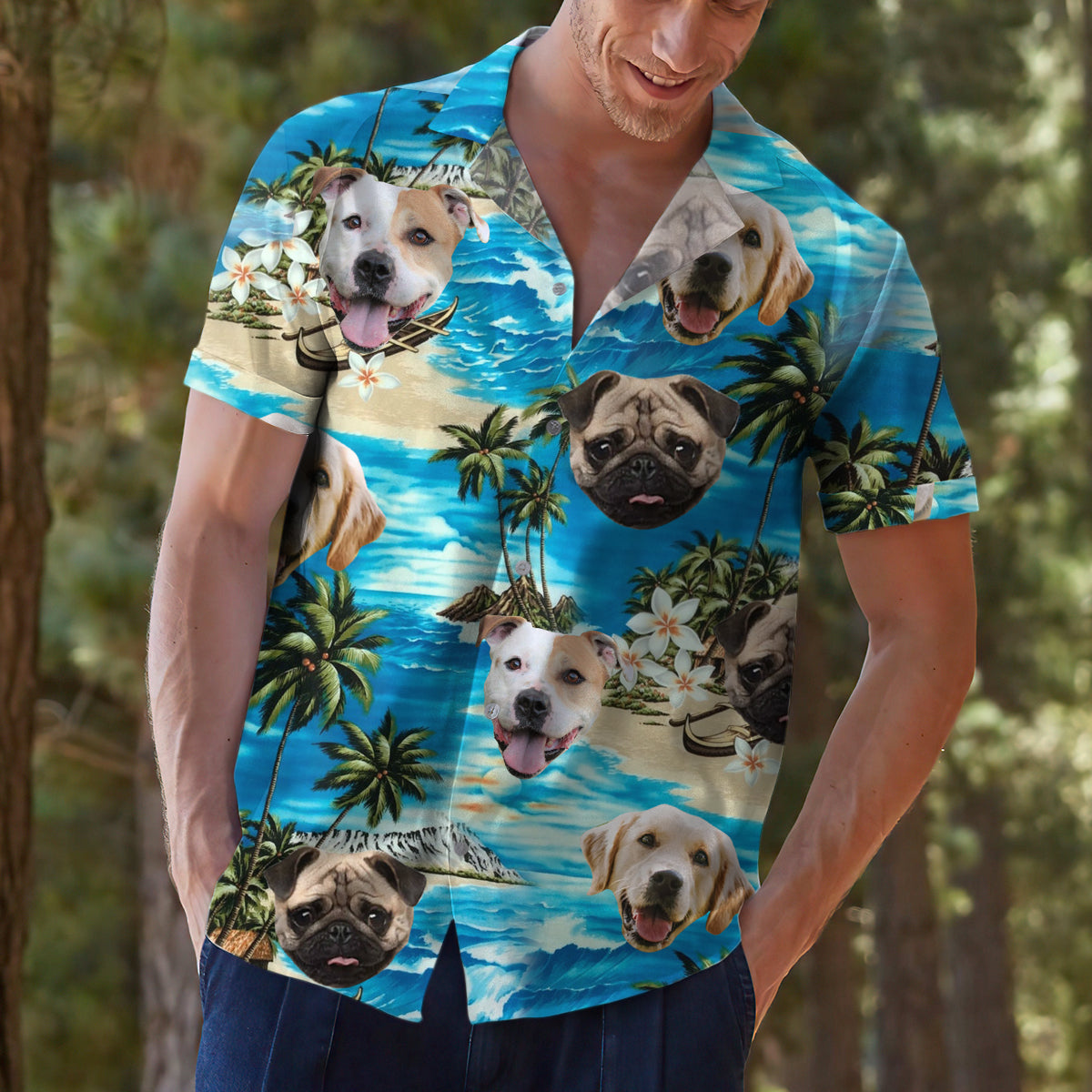 Ocean Dog Watercolor - Customized Hawaiian Shirt AI