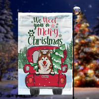 Thumbnail for We Woof You A Merry Christmas Red Truck Personalized Dog Flag, Christmas House Decor AD