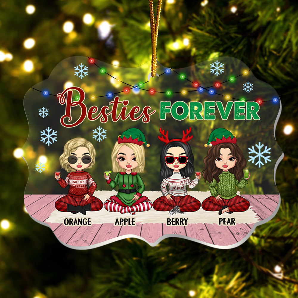 Personalized Besties Friends Sisters Forever Acrylic Ornament, Customized Holiday Ornament AE