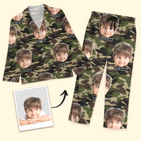 Thumbnail for Personalized Custom Face Husband Wife Camo Hunting Pattern Pajamas Set, Funny Gift For Hunting Lover AB
