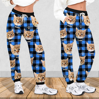 Thumbnail for Pet Photo With Name Multicolor Buffalo Plaid Sweatpants, Custom Gift For Men and Women AB