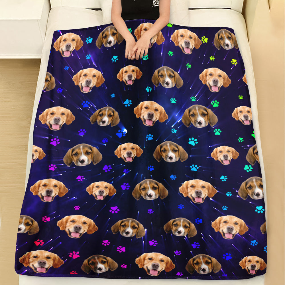 Custom Galaxy With Paws Dog Cat Photo Blanket, Pet Lover Gift AB