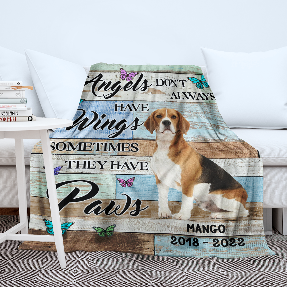 Custom Angels Don't Always Have Wings Photo Dog Cat Fleece Blanket, Memorial Gift AB