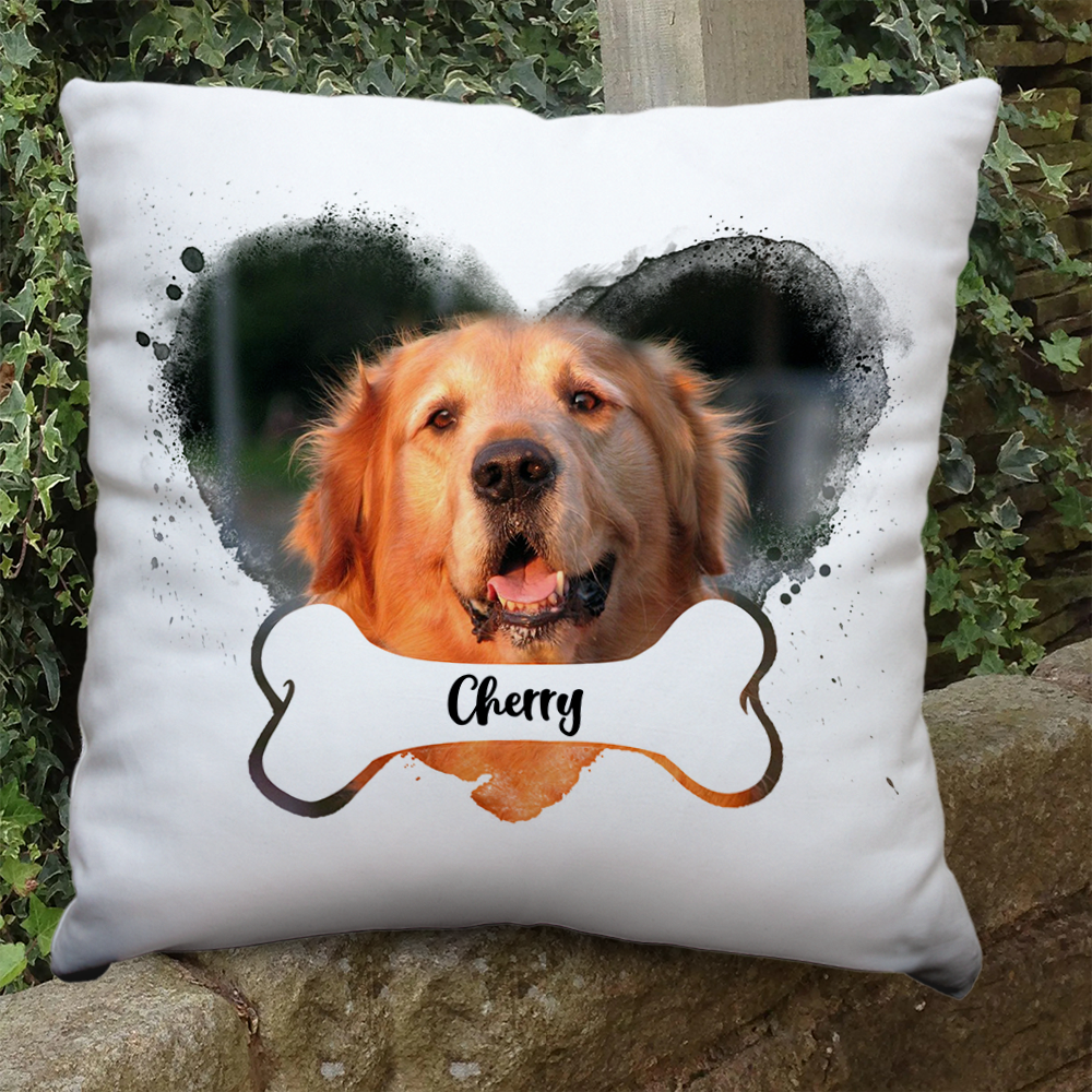 Custom Dog Photo Heart & Bone Pillow, Dog Lover Gift AD